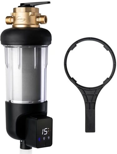 iSpring WSP50ARJ-BP Whole House Water Filter System Prefilter, Auto Flushing Spin Down Sediment Filter for Well Water, Integrated Bypass, 4-Mode Touch-Screen, Reusable, Jumbo Size, 50 Micron