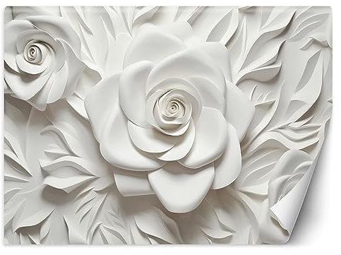 Feeby Papel Pintado 3D Flores Motivo floral 350x245 cm Blanco XXL Fotomurales Tejido No Tejido Decoración De Pared Moderna Decorativos Dormitorio Para la sala Plantas