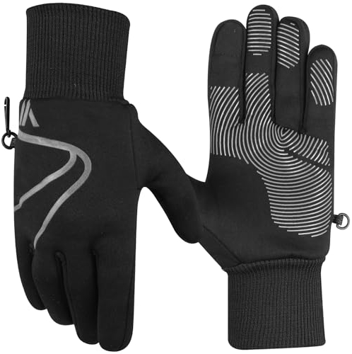 WESTWOOD FOX Winter-Laufhandschuhe, warm, leicht, rutschfest, Touchscreen-Fahrradhandschuhe für Männer und Frauen, Thermo-Innenhandschuhe für Sport, Arbeit, Wandern, Autofahren (Schwarz, L)