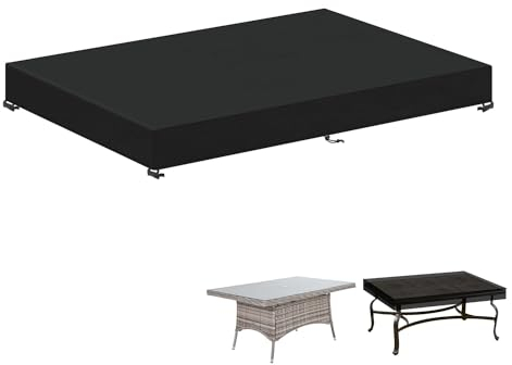 LAMUNI Funda Protectora para Mesa de Jardin, 150x90x15cm Funda para Tablero de Mesa Impermeable Cubierta de Mesa Exterior, Anti-Viento, Anti-UV Funda Mesa Jardin Rectangular Fundas de Mesa Exterior