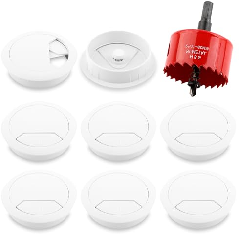 BREANIFULL 8 pièces Passe Cable Bureau avec Scie Cloche 60mm œillets de Bureau Cache-câble pour Câble Rond Couvercle Passe Câble pour La Maison Et Le Bureau Rangements De Câbles