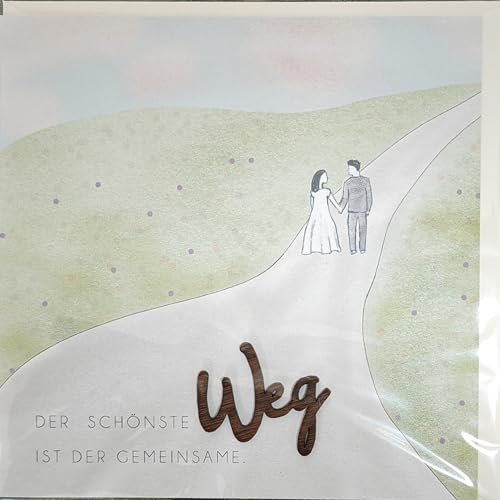 Holzgrusskarten Original Hochzeitskarte für besondere Glückwünsche zur Hochzeit, Motiv Der schönste Weg ist der gemeinsame, Hochzeitsbillet, Glückwunschkarte, Postkarte, Geschenkkarte für Ehepaar