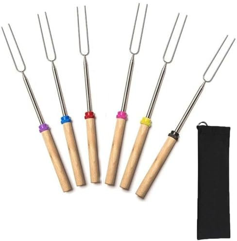 6 Pack Marshmallow Toasting Forks Kit, Telescoping Smores Sticks for Fire Pit, Extendable Stainless Steel Smores Sticks for BBQ and Campfire, Barbecue Forks for Hotdog Hot Dog Bonfire, Outdoor