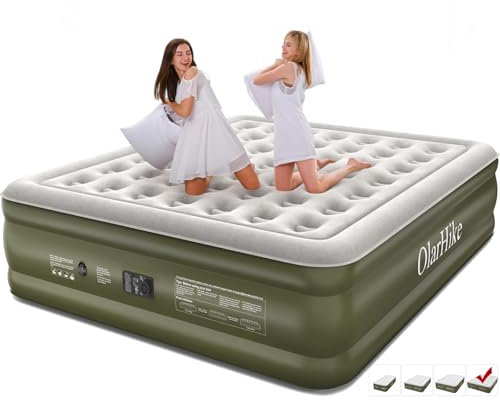 OlarHike Inflatable Air Mattress, Air Bed with Built-in Electric Pump, Super King Size Blow Up Self-inflating Guest Airbed with Flocked Surface for Camping or Home Use, 213x182x46cm