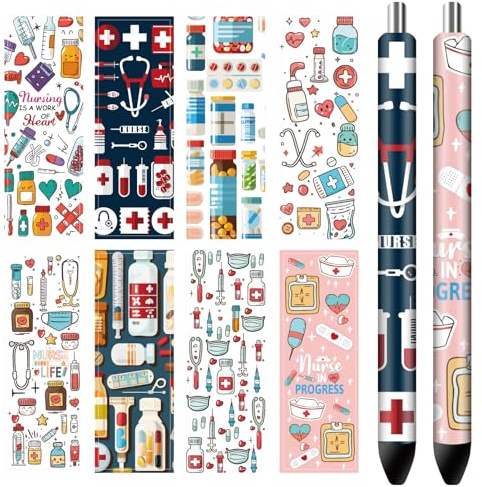 craspire 80 Stück DTF Stift Transferaufkleber wasserdichte Stiftaufkleber Aus Beschichtetem Papier 8 Stile Medizinmuster Für Personalisierte Bleistifte Stifte DIY Basteln Kreative Geschenke