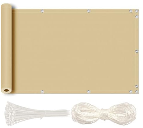 MEEYI Pantalla Privacidad Balcón 60x100cm Pantalla para Balcon Impermeable Protección UV para Jardín Balcón Terraza con Ataduras de Cables Sable
