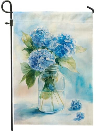 Drapeau de jardin d'hortensia bleu, bannière florale élégante pour décoration d'intérieur, drapeau de pelouse décoratif double face pour décoration extérieure, 30,5 x 45,7 cm