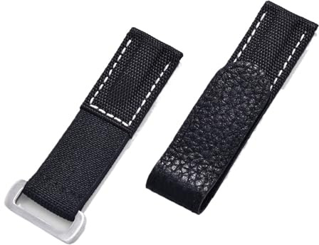 TEHDFG Hook And Loop Adhesive Watch Band Pale Blue Leather Nylon Watch Strap 20mm Watch Strap Watch Replacement Watchbands(Black-White Line)