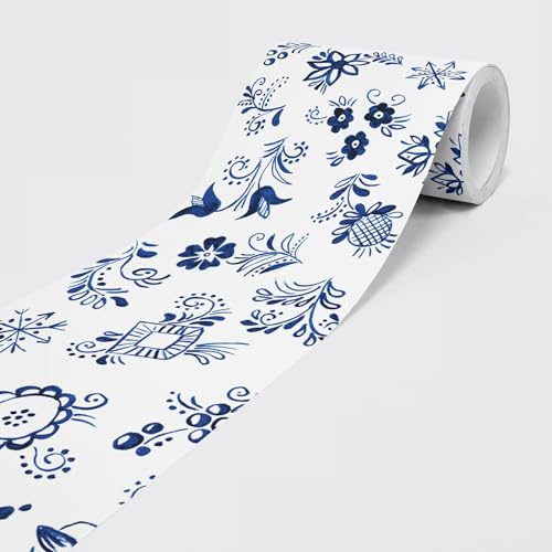 Dimex Self-adhesive Bordure WHITE-BLUE TRADITIONAL FOLK ART - Wallpaper Border Wall Border - Decorative Wall Tattoo for Walls, Furniture, Ceilings, Wallpapers, Doors - on 5 m x 0.15 m per roll