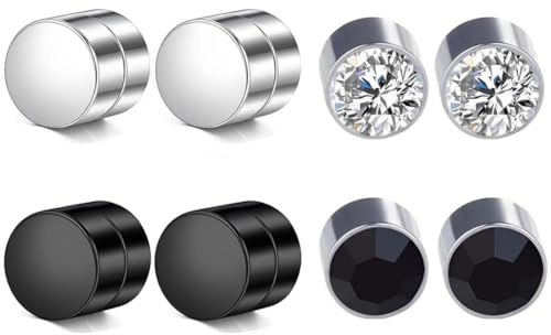 DOKRIN Pendientes para hombre,4 pares de pendientes magnéticos de acero inoxidable para hombre y mujer sin pinchazos