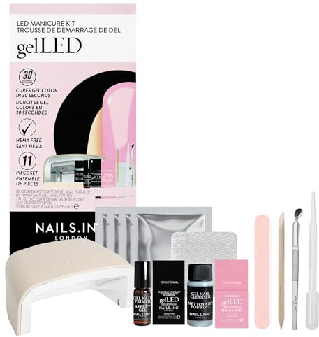 Nails.INC GelLED UV/LED Gel Nail Polish Manicure Starter Kit, Beginner Friendly, Art Manicure Salon At Home, LED Lamp, Pink Gel Polish, Manicure Tools, Primer, Base & Topcoat, TPO Free, 32 Pieces