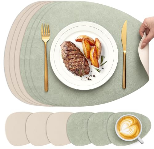 YIHELU® Tovagliette Americane lavabilie e Sottobicchieri Ovale Set di 6, Tovagliette Colazione Plastica Facile Pulire Bifacciale Antiscivolo Impermeabile