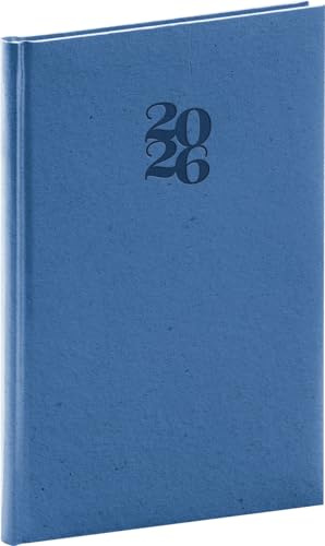 NOTIQUE Möteskalender 2026 ca A5 (15 x 21 cm), möteskalender med textilbokmärke, veckoplanerare, bokkalender, hård veckokalender (Essenza plommon)