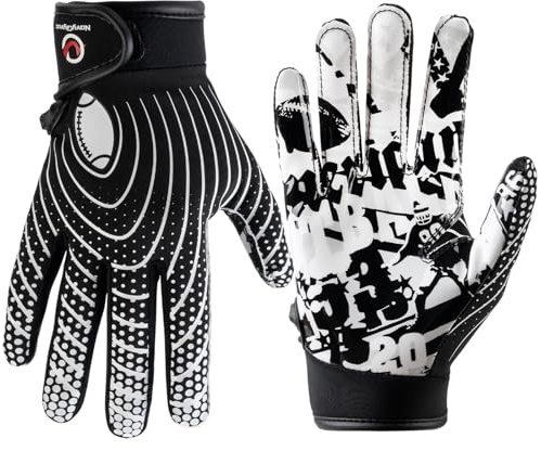 NavyGlyvux Youth Football Gloves, Super - Sticky Receiver Gloves for Kids Boasting Unbeatable Grip - The Perfect Present for Boys and Girls,Black/White XS/S