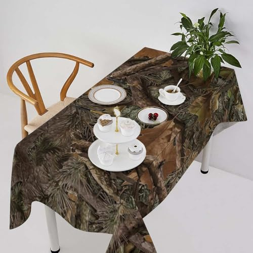Forest Camouflage Tablecloth,Natural Forest Conifer Branches Hunting Cabin Theme Table Cloth for Farmhouse Home Kitchen Dining Party Patio Indoor Outdoor,Rectangle 60x110in