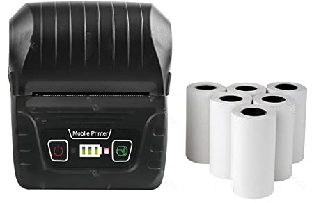 fotoprinter， 58 mm Bluetooth-kvittoskrivare Trådlös USB-port Kvittoskrivare POS Bärbar skrivare(Black add 6Rolls)
