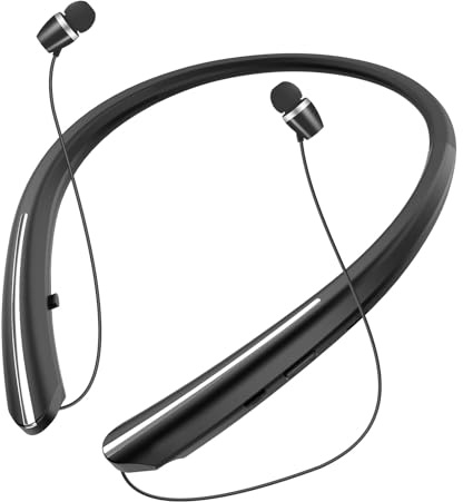 Tyxmere Bluetooth 5.0 Neckband Bluetooth Headphone, Sweat Resistant Noise Cancelling Stereo Headphones, and Retractable Ear Tips for Music, Conference, Videos (Black)