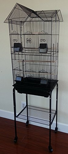 Large Pagoda Bird Parrot House Canary Parakeet Cockatiel Lovebird Finch Bird Home Cage Side Nesting Box Doors with Removable Rolling Stand