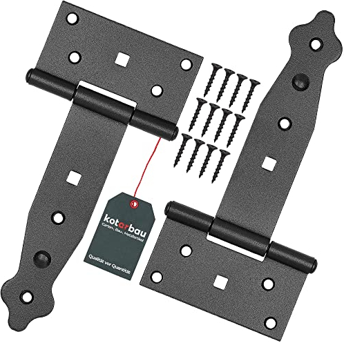 KOTARBAU® 2 Stück Kreuzgehänge 150 mm Ladenband Torscharnier Türband Werfgehänge Scharnier Baubeschlag Gartentorband Gartentorfalle Pulverbeschichtet