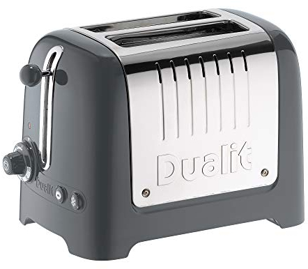 Dualit 2 Slice Lite Toaster | 1.1kW Toasts 60 Slices an Hour | Polished with High Gloss Grey Trim | Bagel & Defrost Settings | 36 mm Wide Slots | 26204