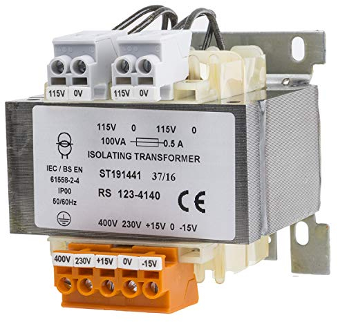 RS PRO DIN-Schienen-Trafo, 100VA, Primär 230 → 400V ac/Sekundär 115V DIN-Hutschiene, 84mm x 76mm x 100mm