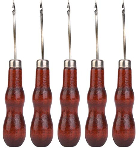 Heaveant Awl Punch, 5PCS Holzgriff Awl Hole Punch Nähen Ahle Werkzeug Schuh Reparatur Häkelnadel Leder Werkzeug