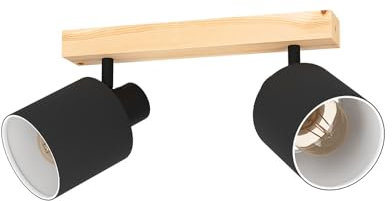 EGLO Deckenlampe Batallas, 2 flammige Deckenleuchte skandi, Deckenstrahler aus Holz, Textil, Metall, Wohnzimmerlampe in Natur, Schwarz, Weiß, Schlafzimmerlampe, Spots E27