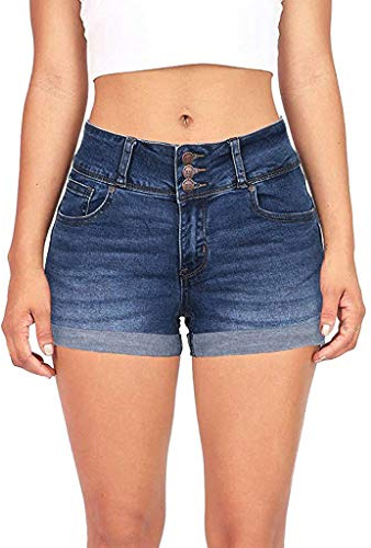 riou Pantalones Cortos de Vaquero Mujer Cintura Alta Ajustado Sólidos Retro Casual Pantalones Chica Adolescente Ligero y transpirable Jeans Pantalones de Yoga con Bolsillos Verano