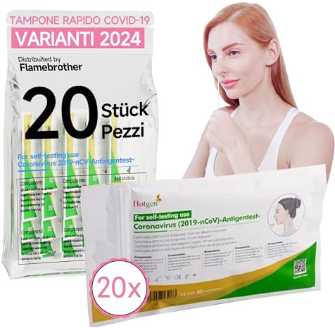 Hotgen 20 x Tamponi Covid 19 Rapido 2025 Nasale, Kit Rapido Tampone per l'Antigene SARS-COV-2 –Test Antigenico Rapido,Validato per tutte le Varianti 2025, Scatola da 20 Test