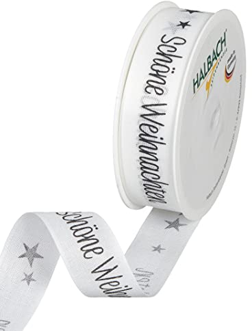 Halbach Seidenbänder Weihnachtsband Schöne Weihnachten,Geschenkband,Schleifenband in Baumwolloptik zum Einpacken von Geschenken,Farbe: white/black, 1126