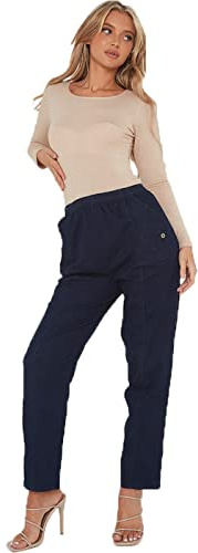 Ladies Full Length Cherry Berry Soft Pants 2 Pockets Stretch Casual Wear Pull On High Elasticated Waist Light Weight Straight Fit Plus Size Capri Trousers for Women UK 12-24 (Dark Denim, 10)