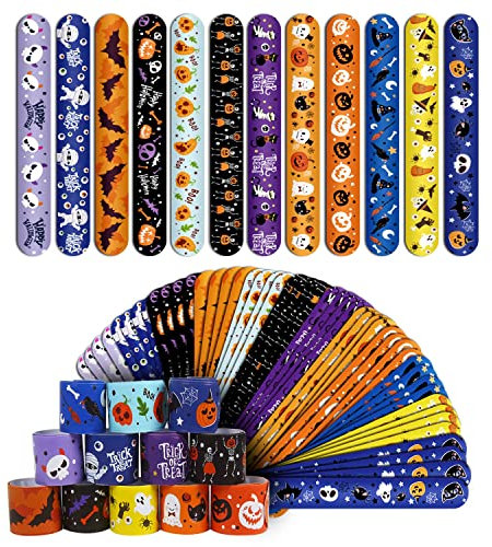 DERAYEE 24 Pezzi Halloween Braccialetti Slap,Bracciali a Scatto per Bambini,Schiaffo Bracciali Gadget per Compleanno Festa Bomboniere Regalo