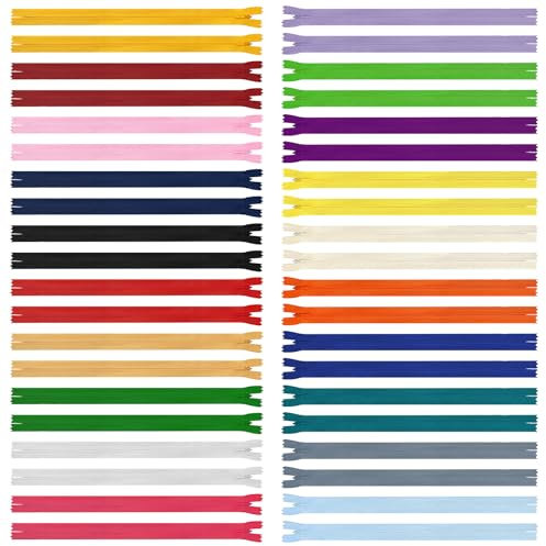Mix Nylon Coil Zippers - 40 Pcs, 30cm/12Inch, Bulk Coloured, 20 Colors - Perfect for Tailor Sewing, Crafts and Clothing