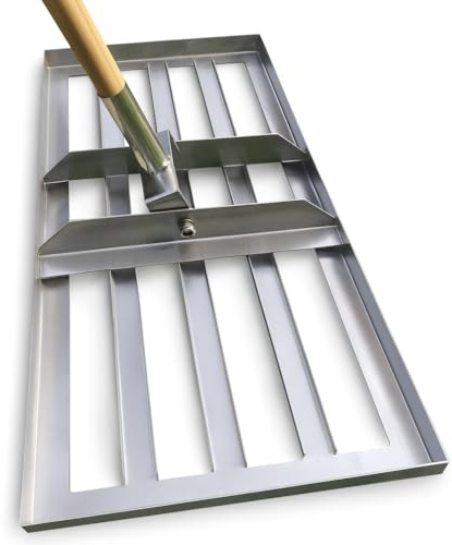 SattesGrün Rasqueta profesional de acero inoxidable con corte láser, Rastrillo para arena, nivelador de superficie, nivelador de nivelación, tamaño 75 x 35 cm, plata (sin mango)
