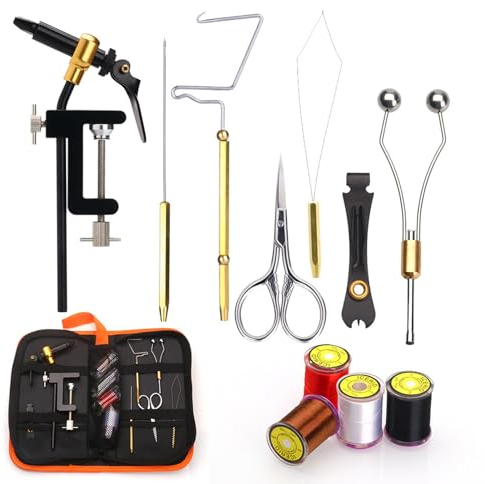 Lixada Fliegenbinden-Werkzeug-Set, Fliegenbinden, Einfädler, Nadel, Peitsche, Finisher Schere, Fliegenbinden-Werkzeuge, Kombi-Set für Fliegenfischen, Profis und Anfänger