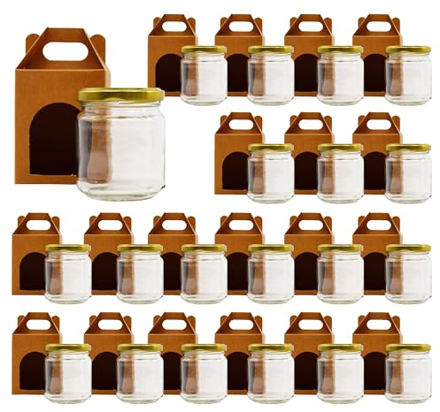 Espirito Rebelde 20 x 212 ml Barattoli di vetro vuoti con coperchi e 20 barattoli di cartone per 1 barattolo di marmellata. Include coperchio a vite dorato per marmellata, conserve e miele