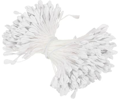 PATIKIL 2,5 mm dubbla huvuden blomställare, 340 st konstgjorda blommor stamen pistil matt pärla blommig ståndare för gör-det-själv julkort bröllopsdekoration, vit