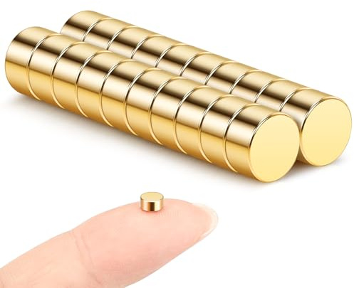 Wukong 5x2.5mm Calamite Forti Color Oro, Confezione da 20 Piccoli Magneti al Neodimio per Frigorifero, Lavagna, Scuola, Ufficio, Mini Magnete Rotondi per Foto Fai Da Te, Appunti