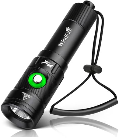 WINDFIRE Linterna de Buceo, 5000 Lúmenes Antorcha de Buceo con Indicador de Potencia, 4 Modos de Iluminación Lámpara submarina, Antorcha de Snorkel Linterna Submarina