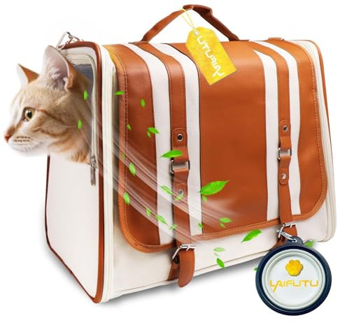 LaifuTu Tragetasche Katze bis 8-14KG, mit Reisenapf, Katzenrucksack mit Einstellbar Schultergurt, Belüftetem Design Katzen Transporttasche, Katzen Transportboxen, für Camping Auto Reisen Tierarztbesuc