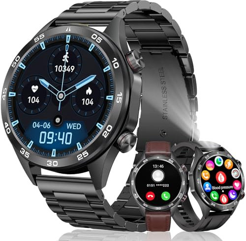 MEGALITH Smartwatch Herren Blutdruckmessung Fitnessuhr: Telefonfunktion Pulsuhr Schrittzähler Tracker - Fitness Sport Wasserdicht Smart Watch Schwarz