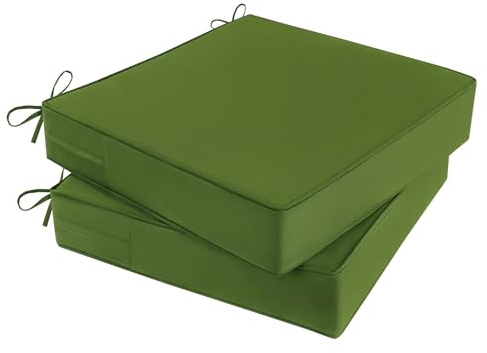 MJIAIDEA Outdoor Chair Cushions Set of 2 for Patio Furniture 19x19x4 Inch Waterproof Patio Chair Cushion 3 Year Color Fastness Square Elastic Foam Garden Couch Pads with Ties and Handle,Green