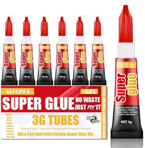 3g (6 Pack), Super Glue Gel, All Purpose, Fast Setting, No Run Formula with Anti Clog Cap, Ideal for Metal, Ceramics, Leather & More