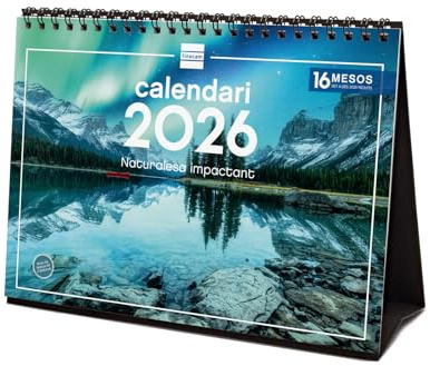 Finocam - Calendrier de bureau 2026 mois vue janvier - décembre 2026 + sept. - Déc. 2025 (4 mois) réduits | Calendrier 2026 | Images Nature - Catalan