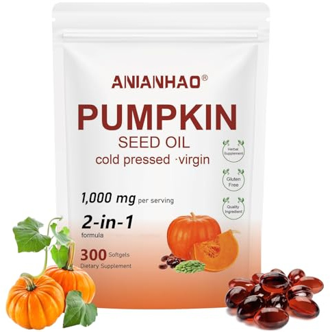 300 PCS Pumpkin Seed Oil Capsules,Pumpkin Seed Extract | 2 in 1 Pumpkins Seed Oil for Hair Growth, Cold Pressed, Supports Hair, Heart, Skin Supplement | Non-GMO | Gluten Free