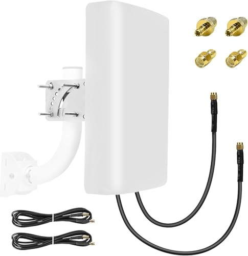 Maswell 4G 5G Directional 2X2 MIMO Antenna Outdoor, High Gain 10dBi, 700-3800MHz Cellular Signal Enhancer with 10km Range, SMA-Male LMR240 Equivalent Cables & TS9/RP-SMA