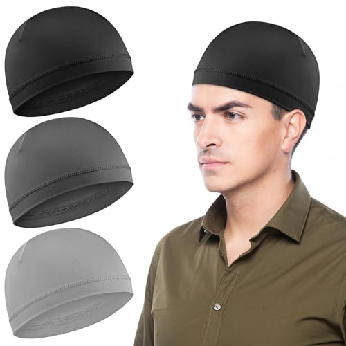 Qianyu Lot de 3 casquettes rafraîchissantes avec doublure de casque anti-transpiration thermique pour la course à pied, le cyclisme, le cyclisme et la course à pied, pour homme et femme, Noir ; gris