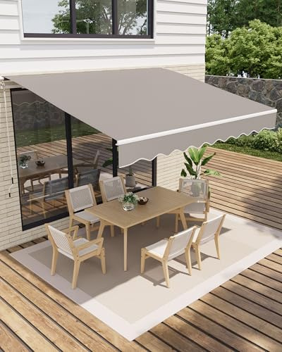 GarveeHome Toldo articulado de 350 x 250 cm, protección UV50+ y Resistente al Agua, con manivela y Soporte de Pared, Longitud + ángulo Ajustable, toldo para terraza y balcón, protección Solar, toldo