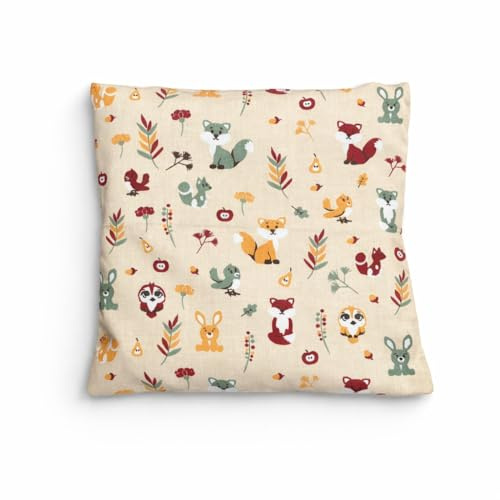 Cojín de semillas de uva 19 x 19 cm con funda lavable, hecho a mano en Austria, cojín térmico y cojín frío, relleno natural, diseños de zorros para bebés y niños