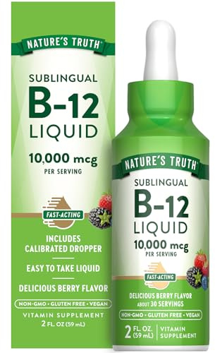 Nature's Truth B12 Sublingual Liquid Drops | 10,000 mcg | 2 oz | Fast Acting | Vegan, Non-GMO & Gluten Free